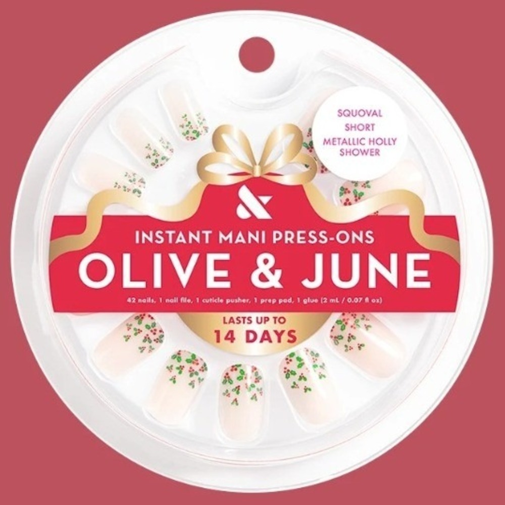 Olive & June Metallic Holly Shower Press-On Nails Short Squoval Instant Mani 42c